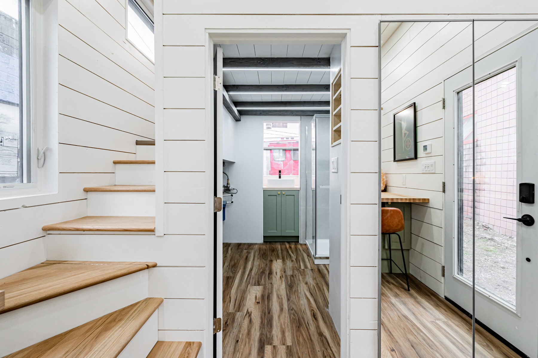 Wrap-Around Stairs to Loft - Pine Needle by Acorn Tiny Homes