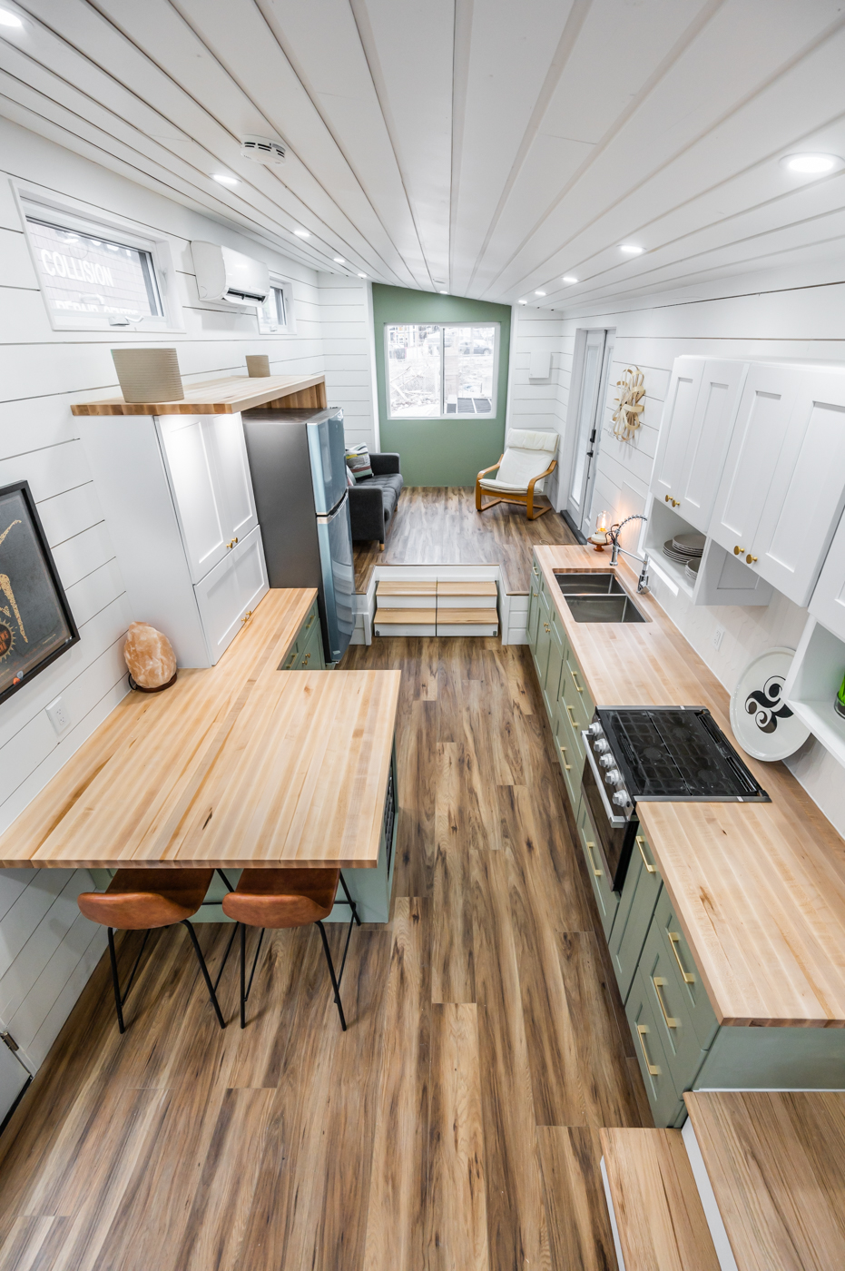 Aerial View of Kitchen - Pine Needle by Acorn Tiny Homes