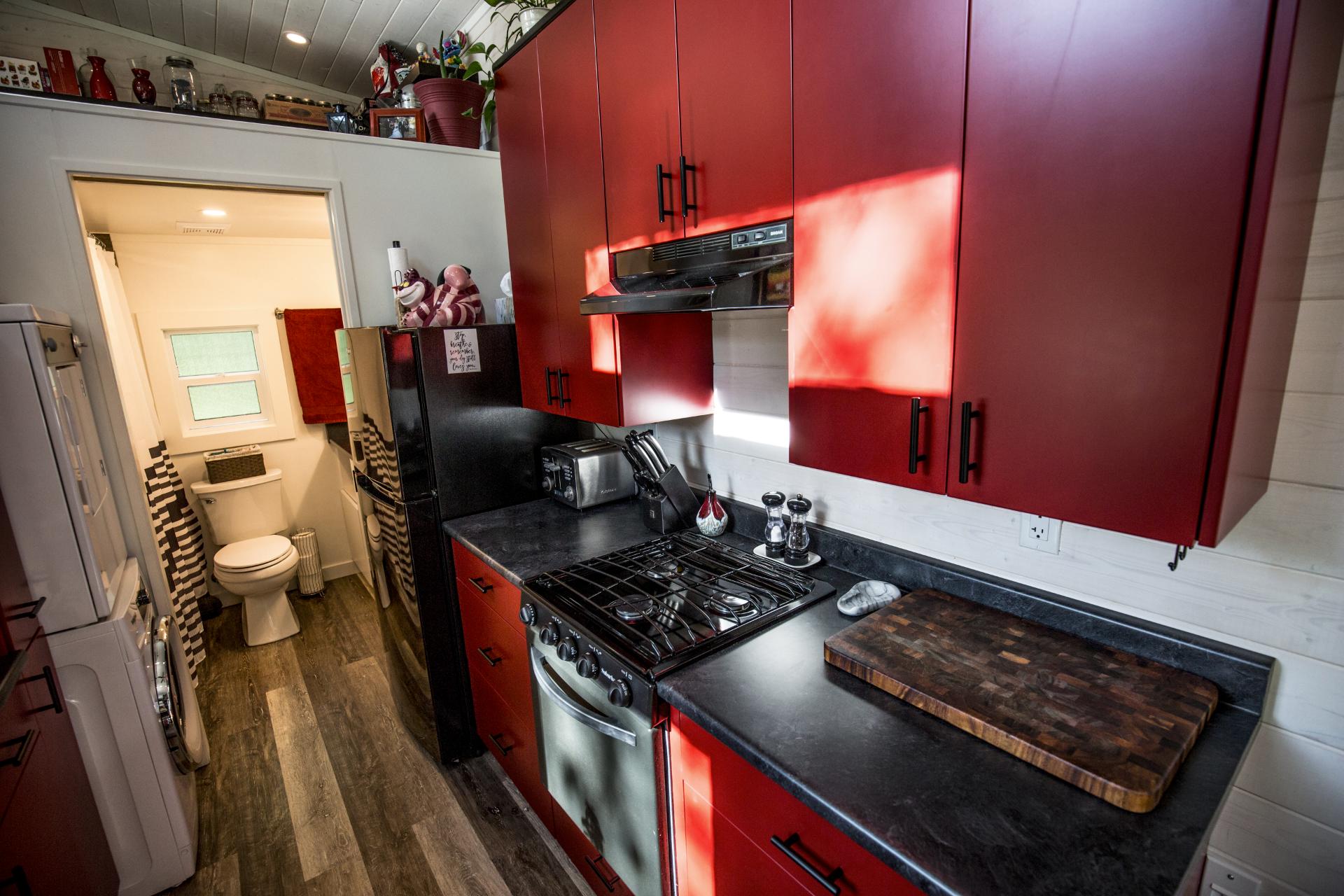Deep Red Kitchen Cabinets - Simply Heaven by Sunshine Tiny Homes