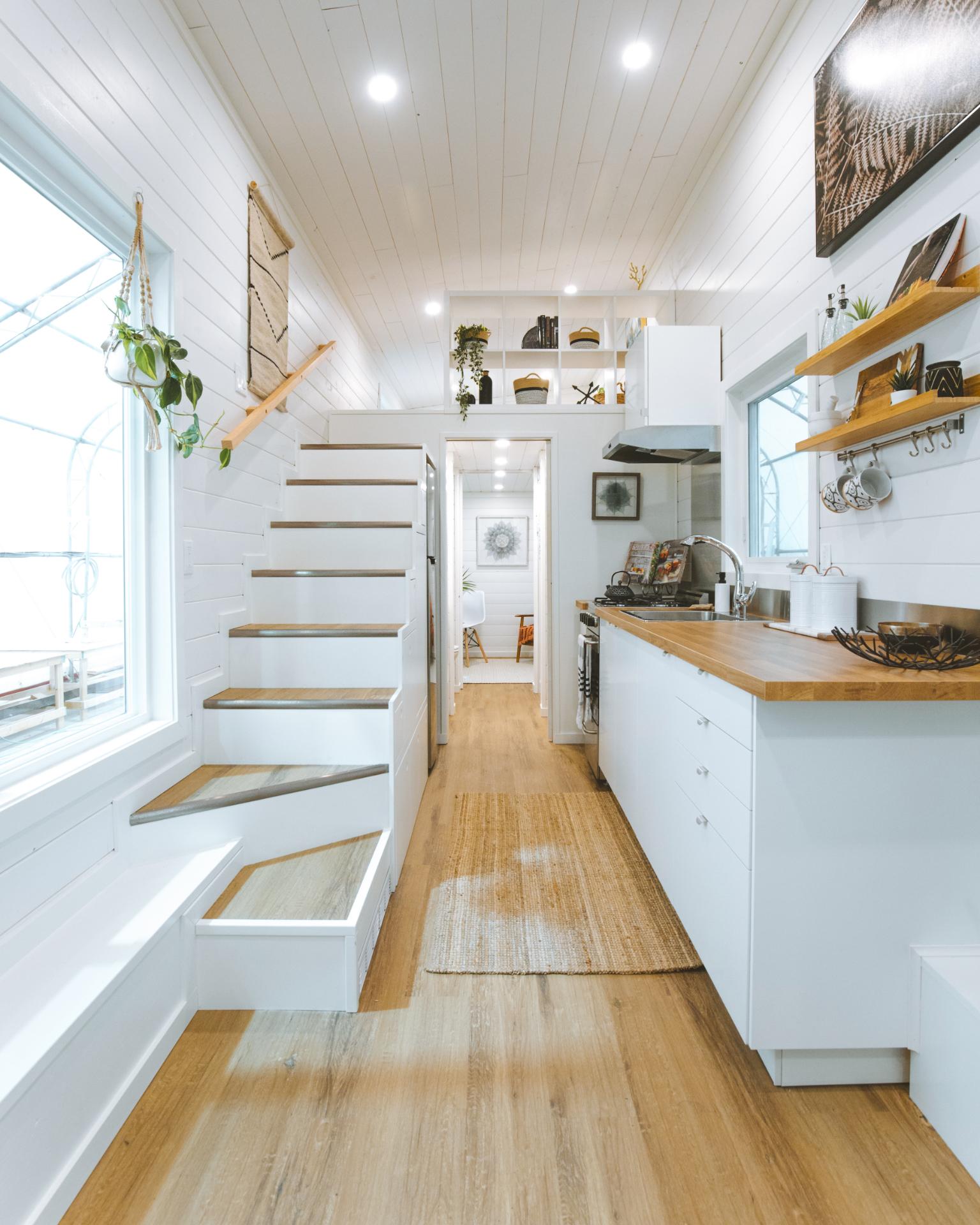 Kitchen, Window, and Stairway to Loft - Simply Heaven Flex by Sunshine Tiny Homes