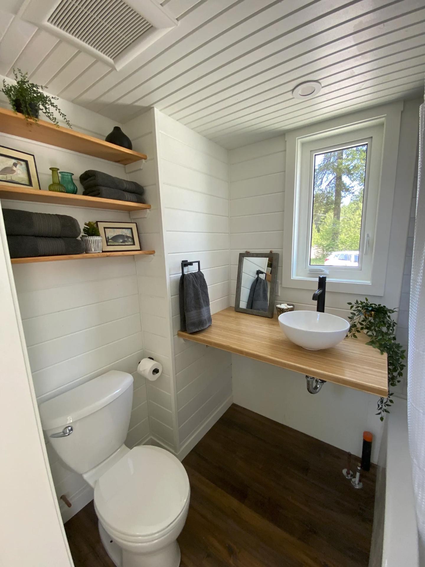 Bathroom with White Vessel Sink - Atlas by Canadian Tiny Homes