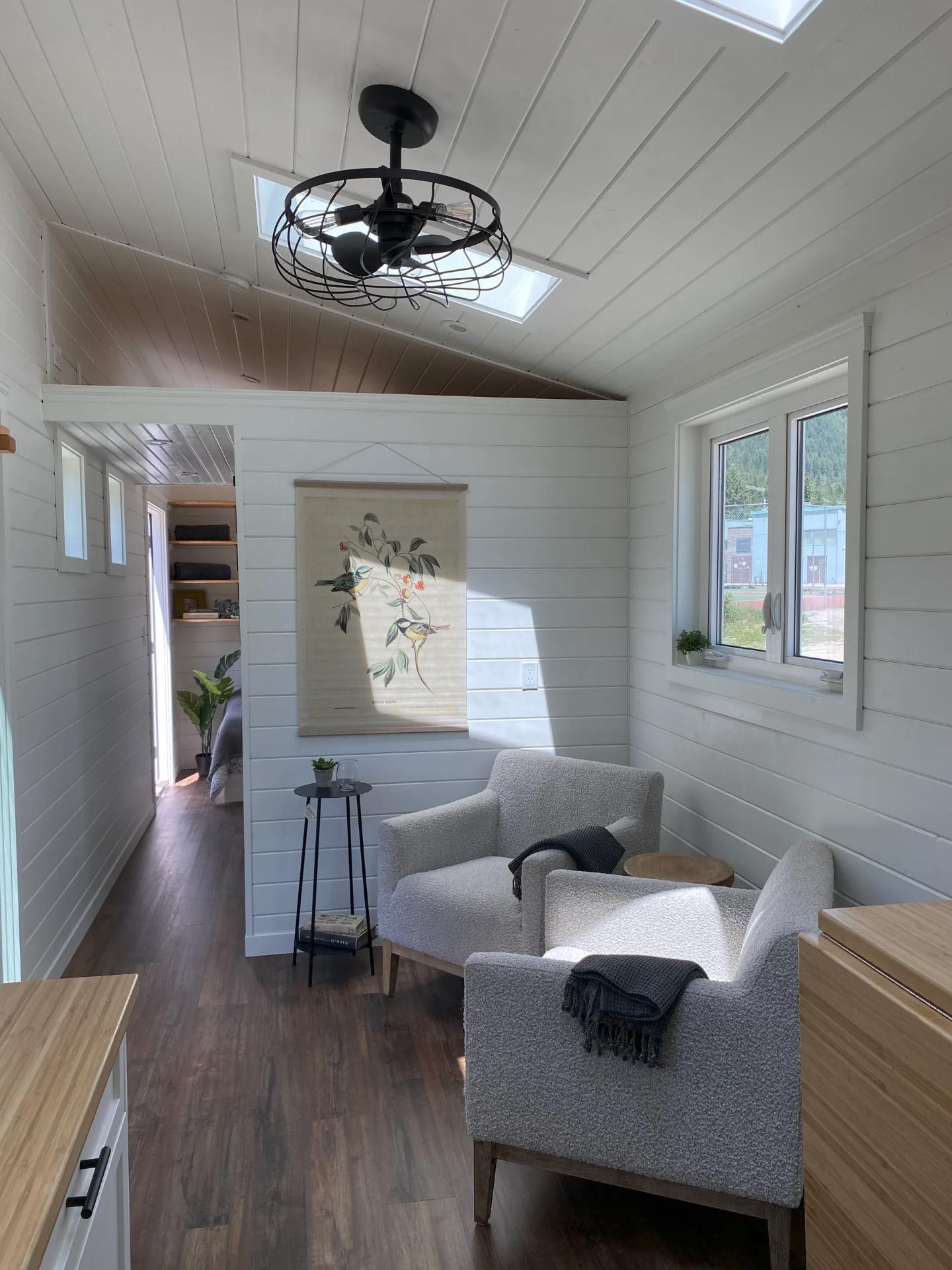 Living Room with Ceiling Fan - Atlas by Canadian Tiny Homes