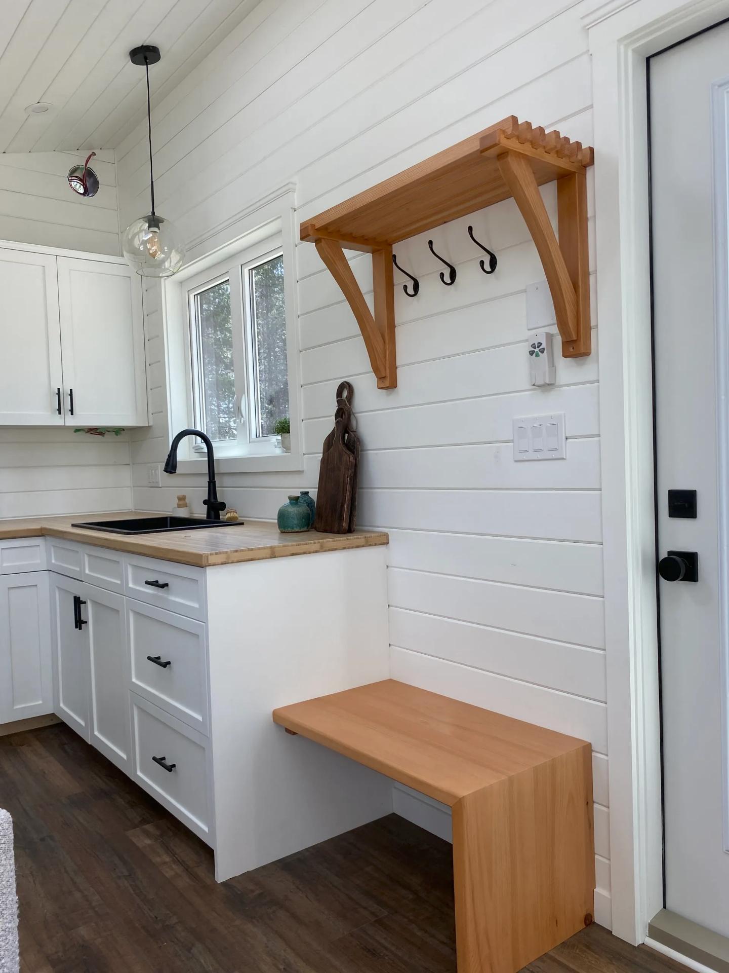 Hooks for Jackets and a Bench with Room Underneath for Shoes - Atlas by Canadian Tiny Homes