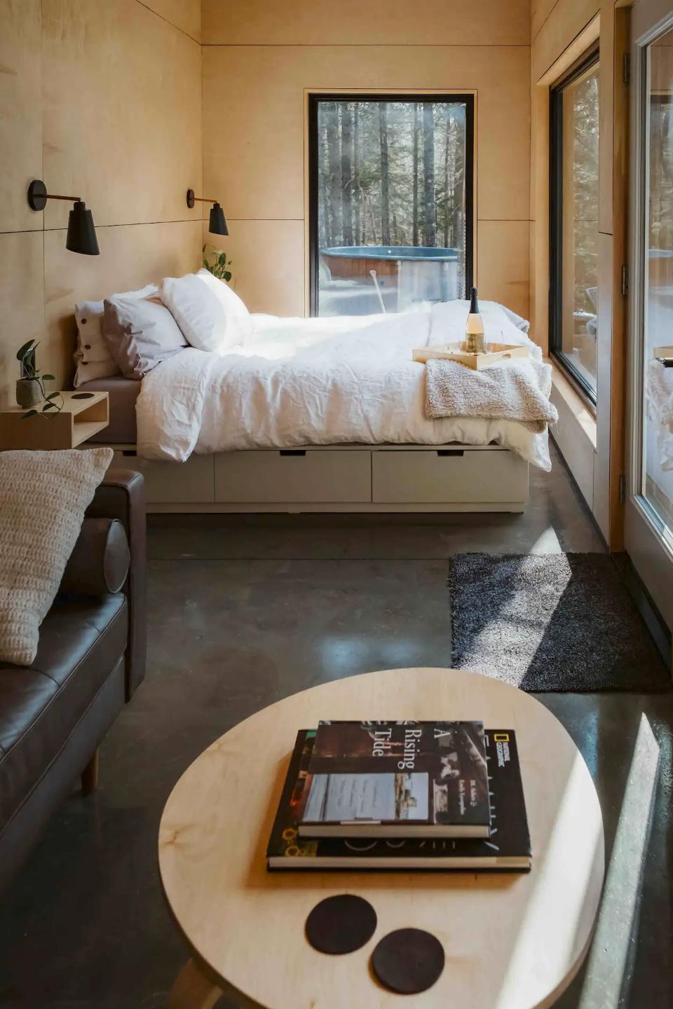 View of Bed on Main Floor from Living Area - Chalet at Petite Rivière Bridge
