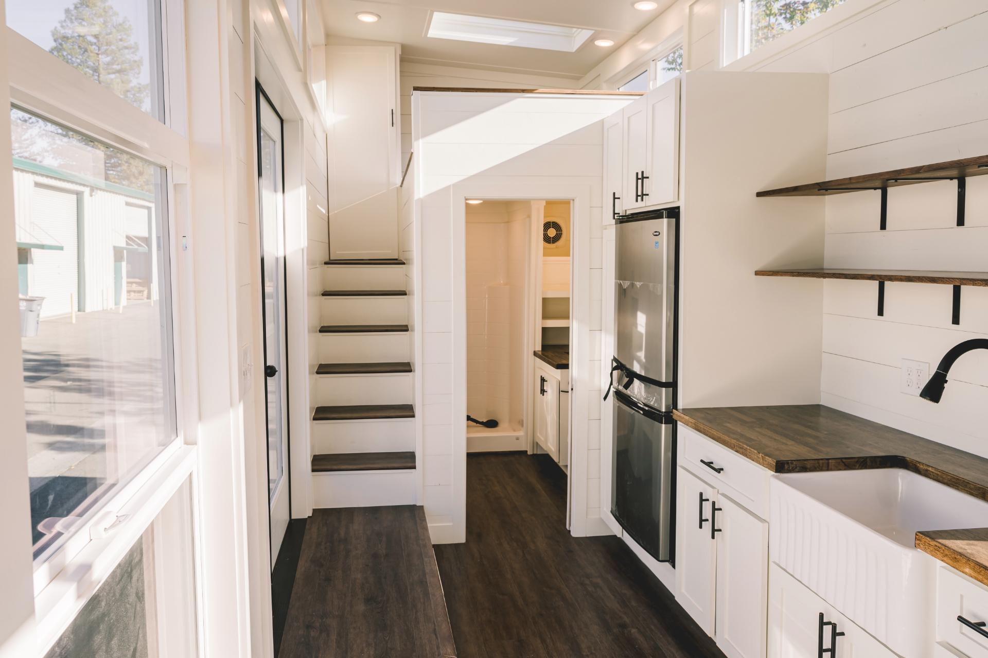Kitchen and Stairs to Loft - Gallery 30 by California Tiny House