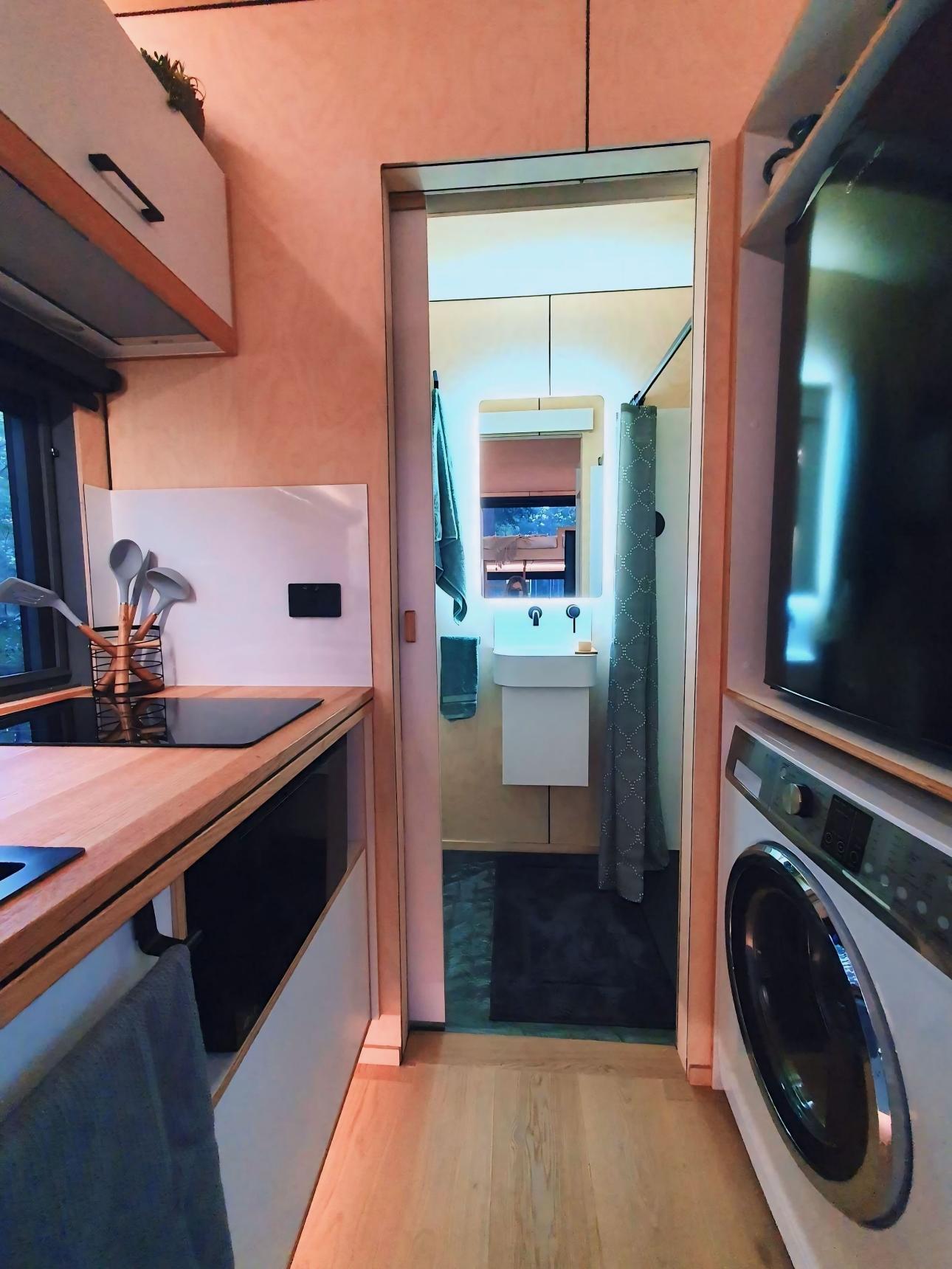 Galley Kitchen with Washer/Dryer Combo - Chipper by Häuslein Tiny House Co