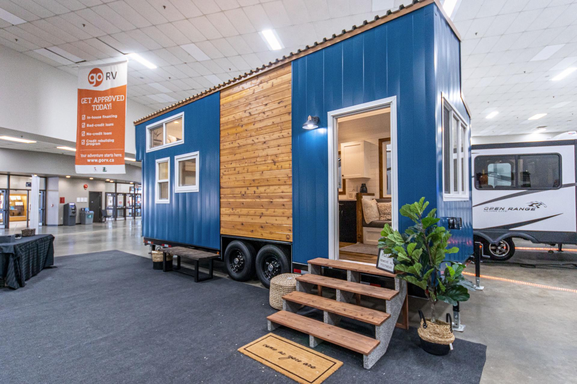 Deep Blue Exterior with Wood Accent - Columbia by Tree Hugger Tiny Homes