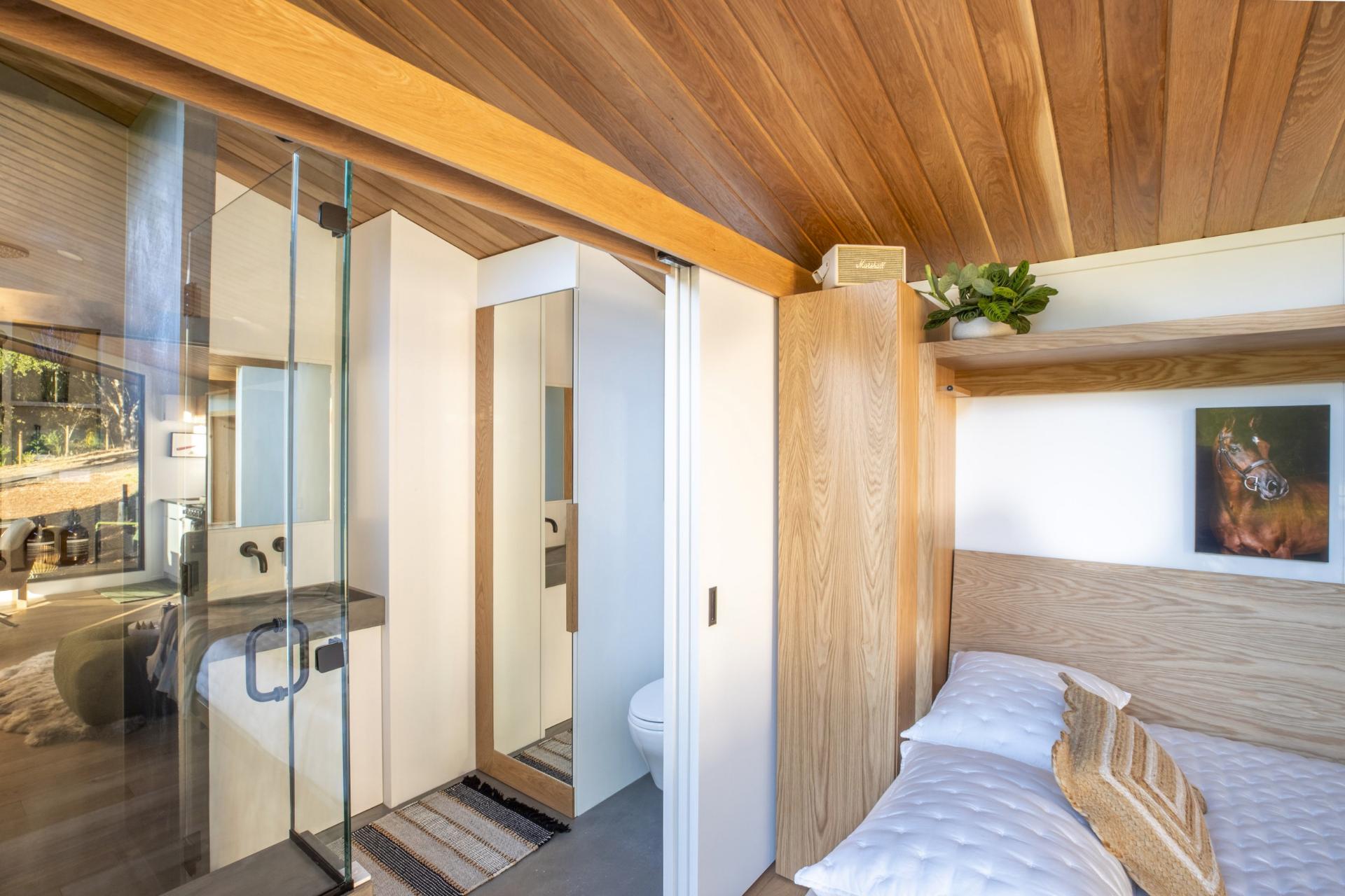 Bedroom and Bathroom - Halcyon Stay by Fritz Tiny Homes