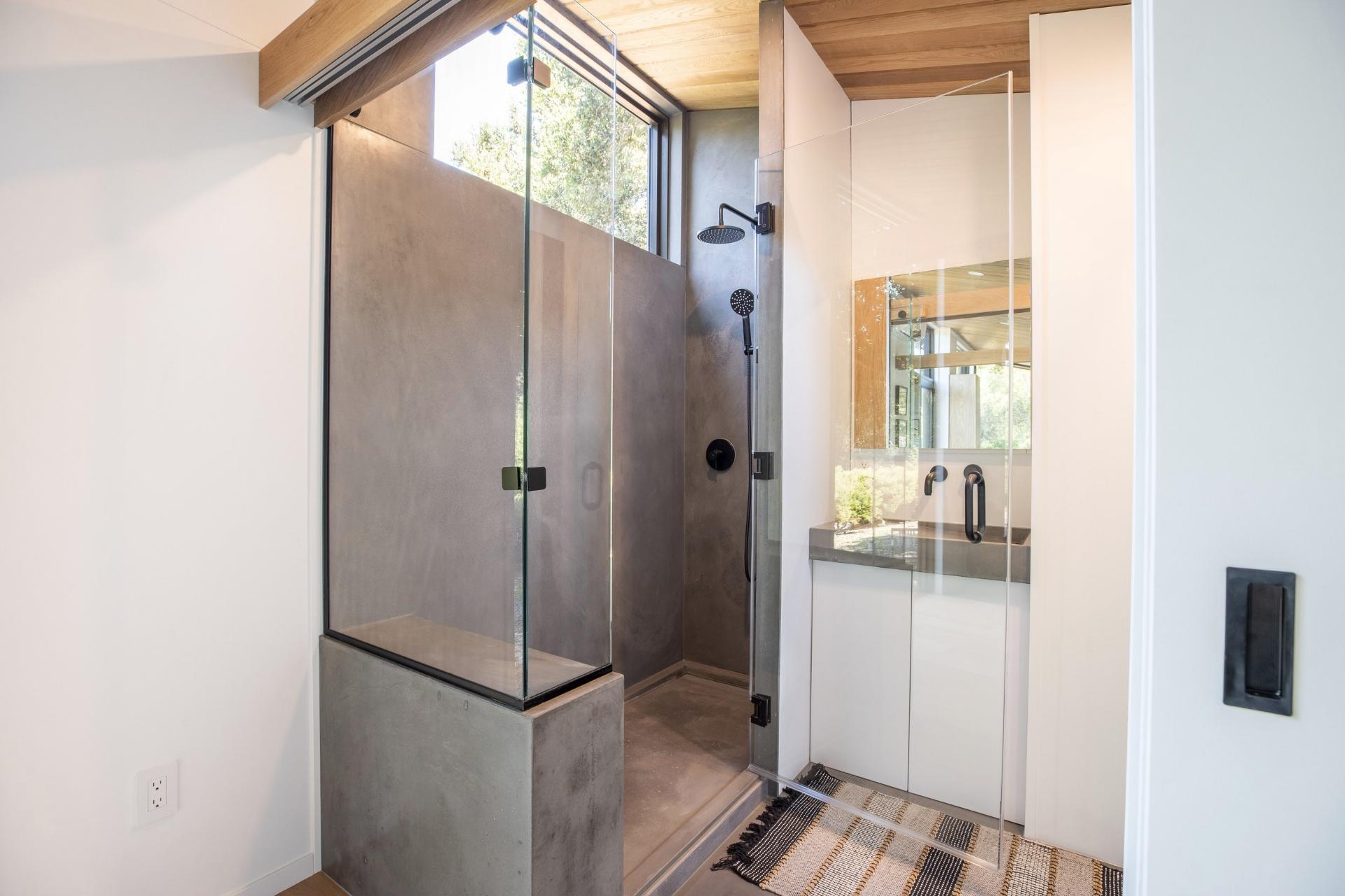 Bathroom with Glass Shower - Halcyon Stay by Fritz Tiny Homes