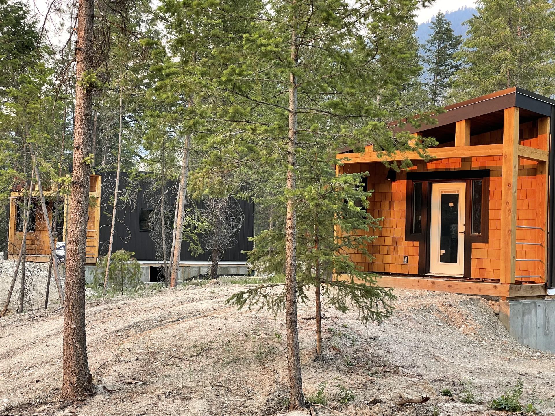 Pine Trees with Tiny Cabin in Background - Hemlock by Rover Tiny Homes