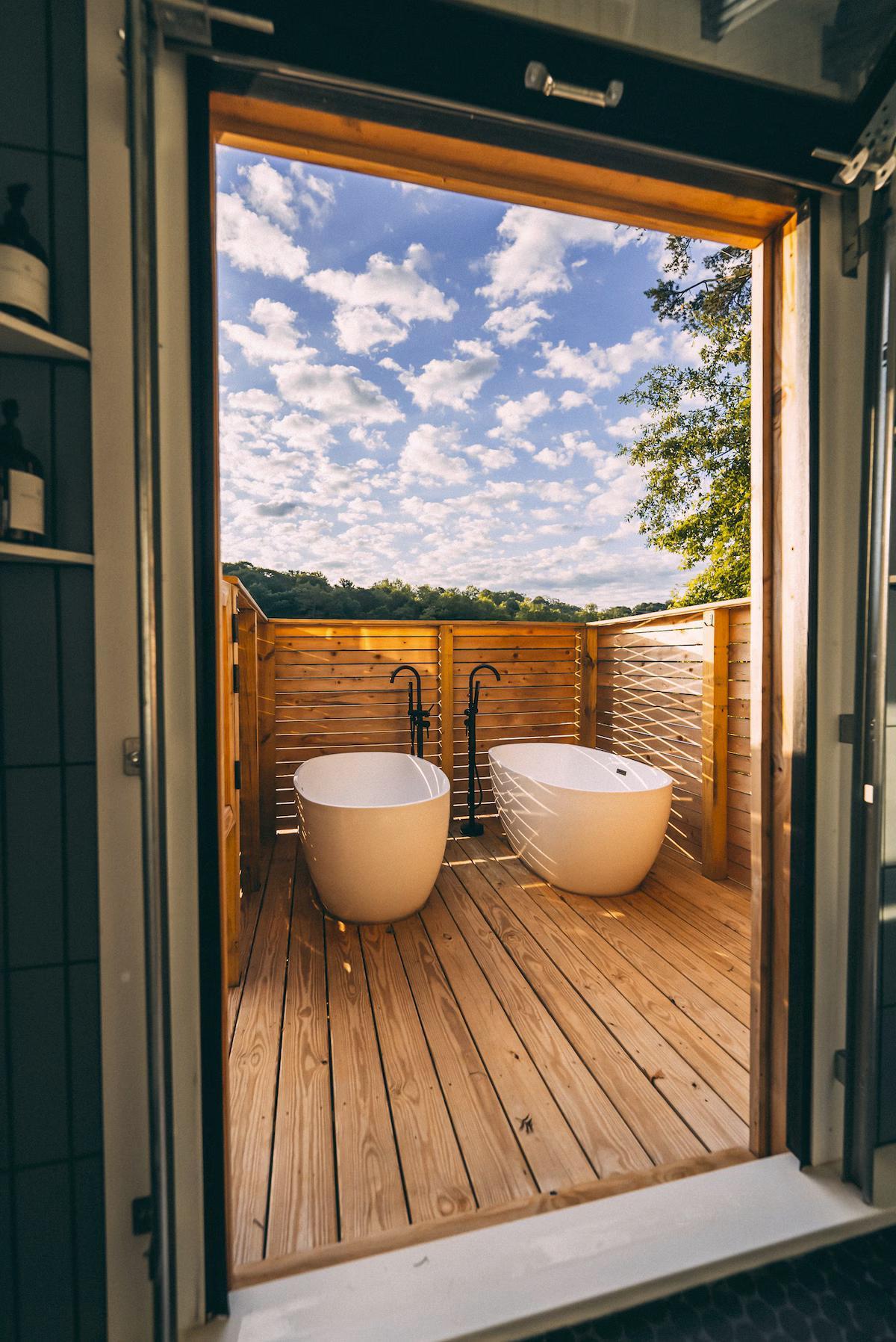 Two Soaker Tubs on Deck - The Hive at Addison Farms