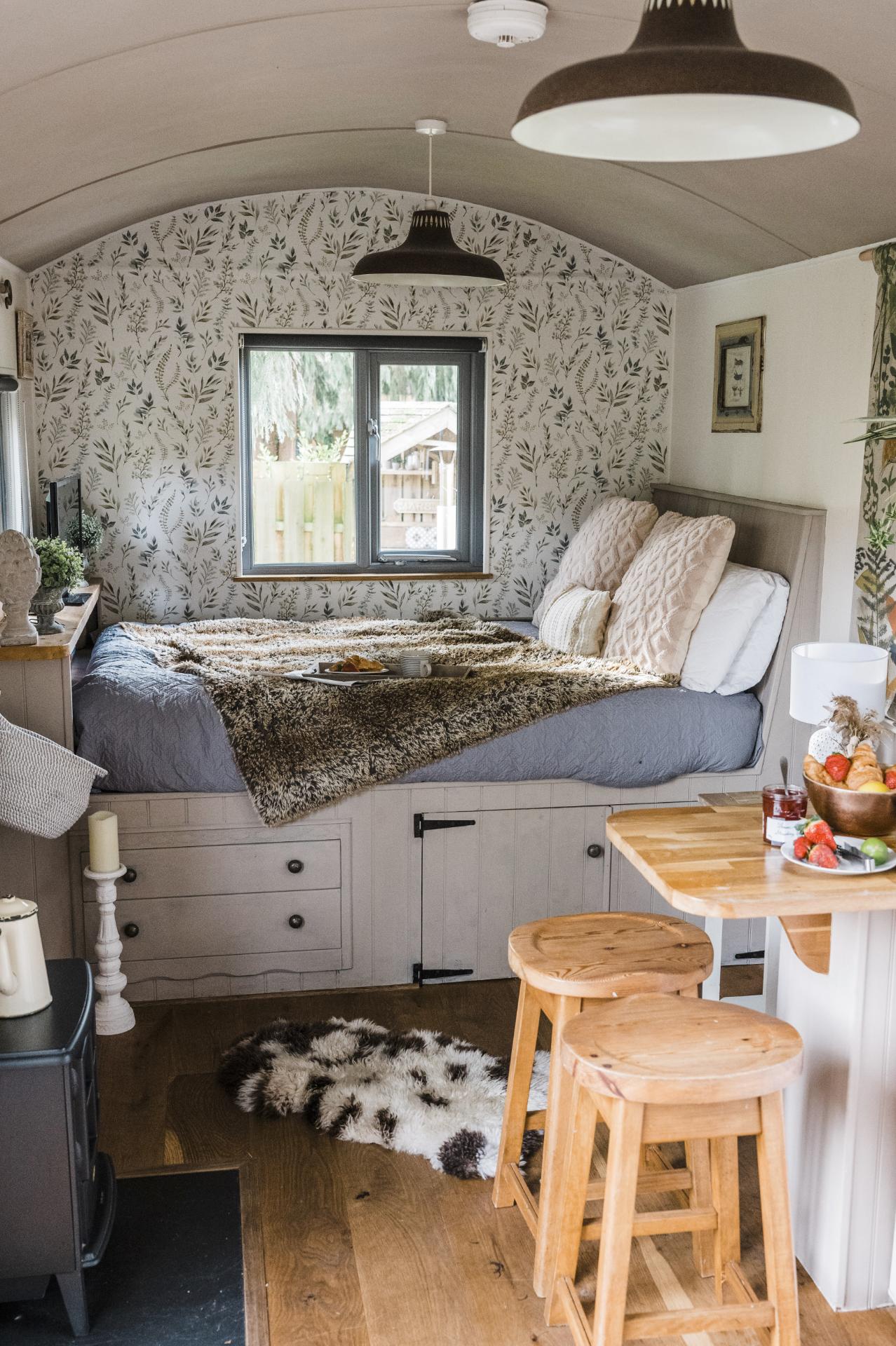 Bed with Storage Underneath - Shepherds Rest at The Shepherds Hut Retreat