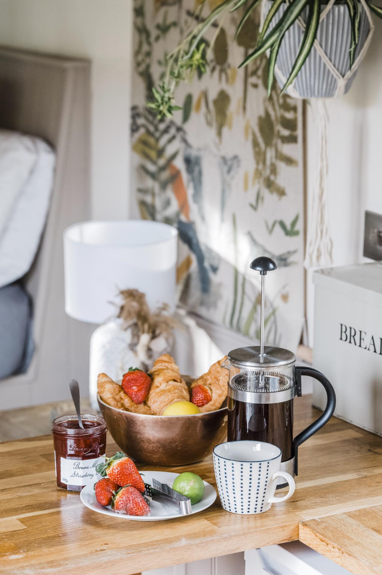 Bowl of Fruits and Breads on Counter - Shepherds Rest at The Shepherds Hut Retreat