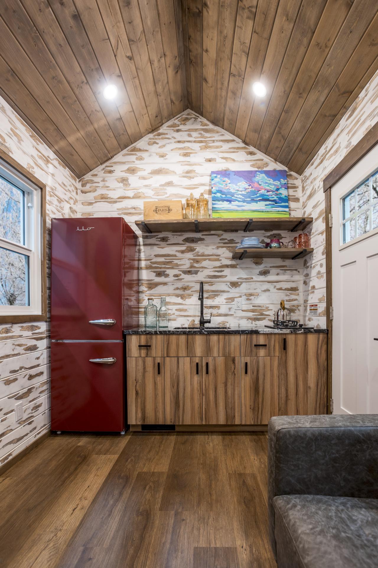 Kitchenette with Retro Refrigerator - Rundle by Tree Hugger Tiny Homes