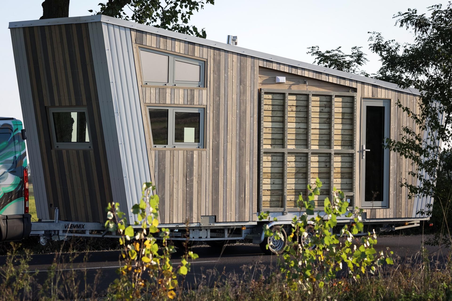 Exterior of Tiny House with Deck Folded Up - Saturn by Tiny Wunder House