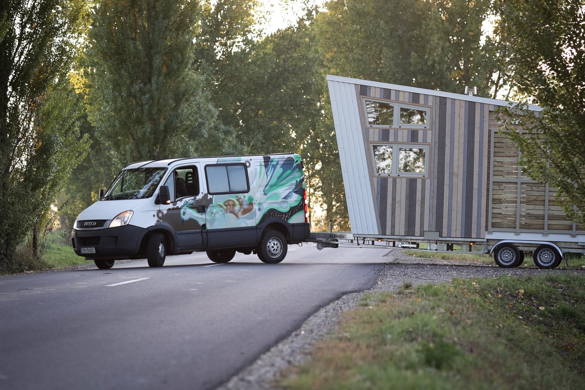 Tiny House Being Towed by Van - Saturn by Tiny Wunder House