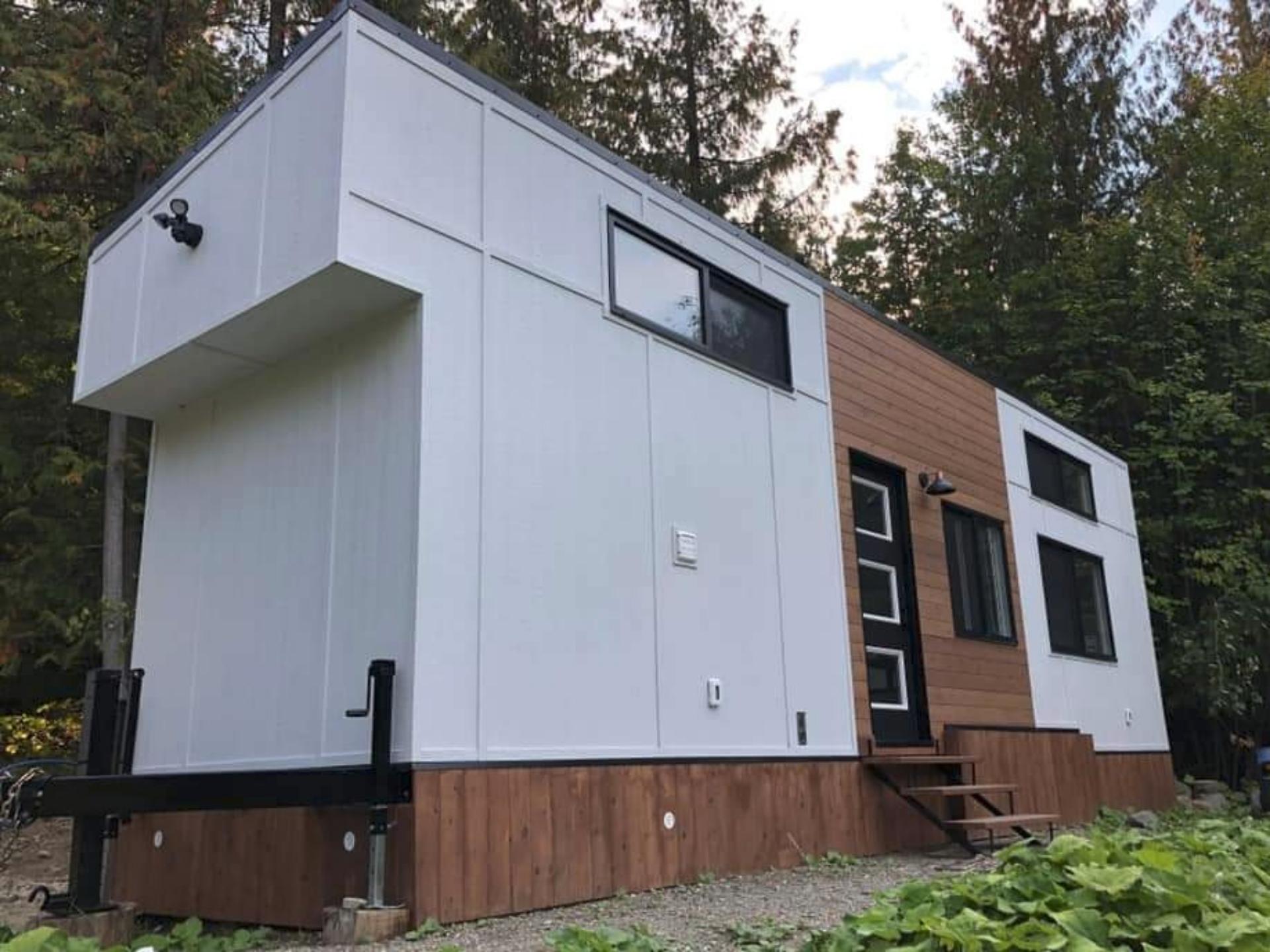 White Exterior with Wood Accent - Aurora by Tree Hugger Tiny Homes