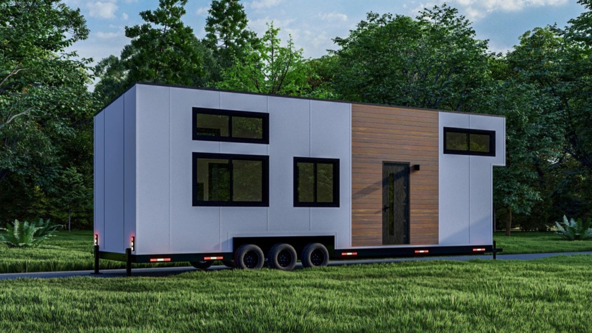 White Exterior with Black Windows - Aurora by Tree Hugger Tiny Homes