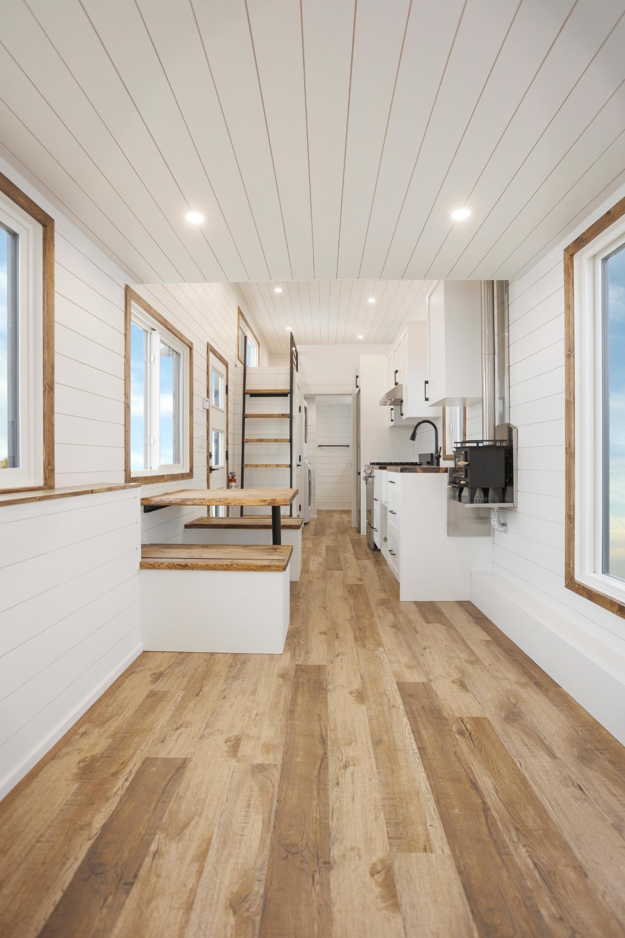 Wood Grain Floors and White Walls - Aurora by Tree Hugger Tiny Homes