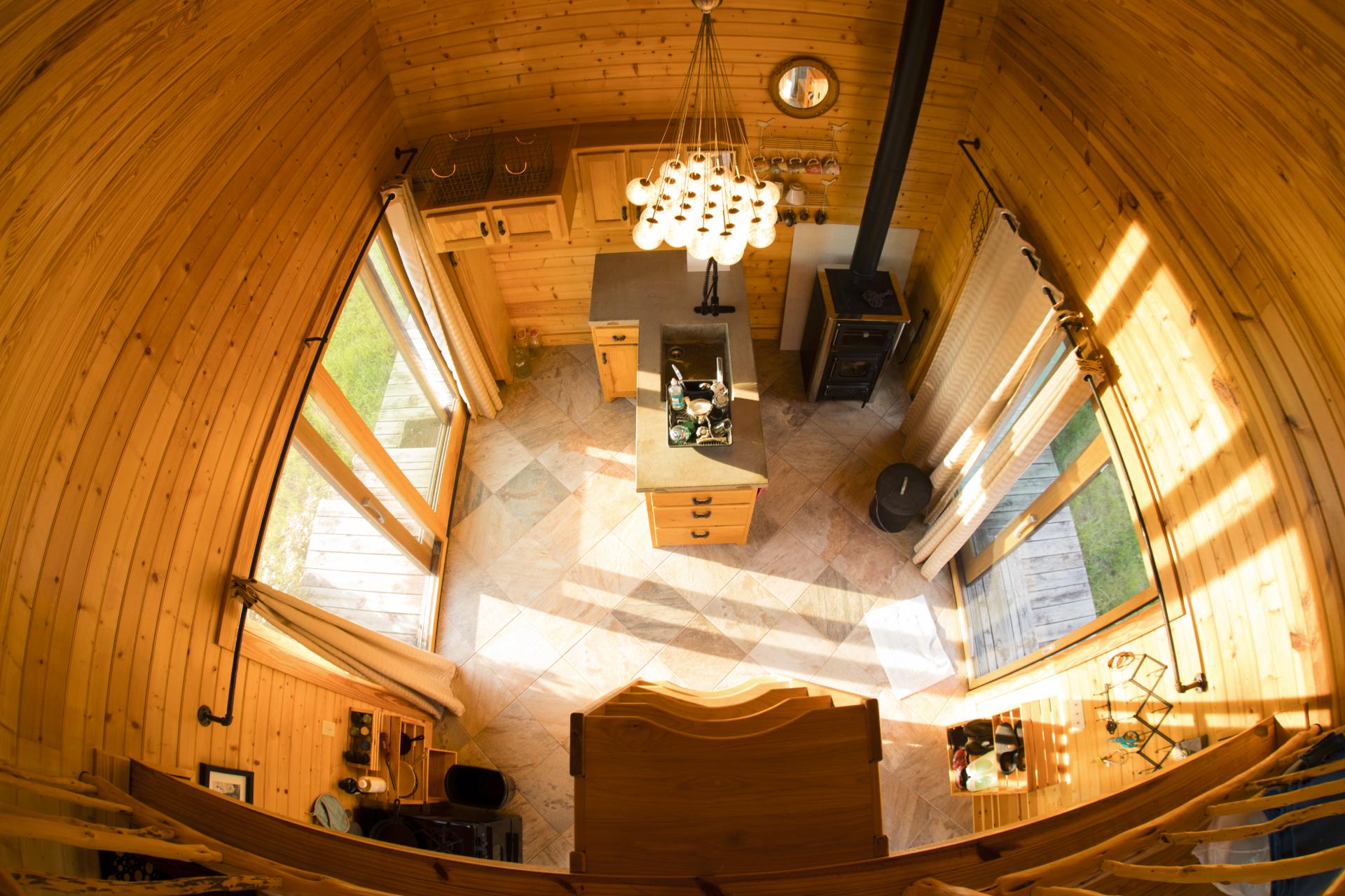 View of Kitchen from Bedroom Loft - The Cabin at Bell & Brook Ranch