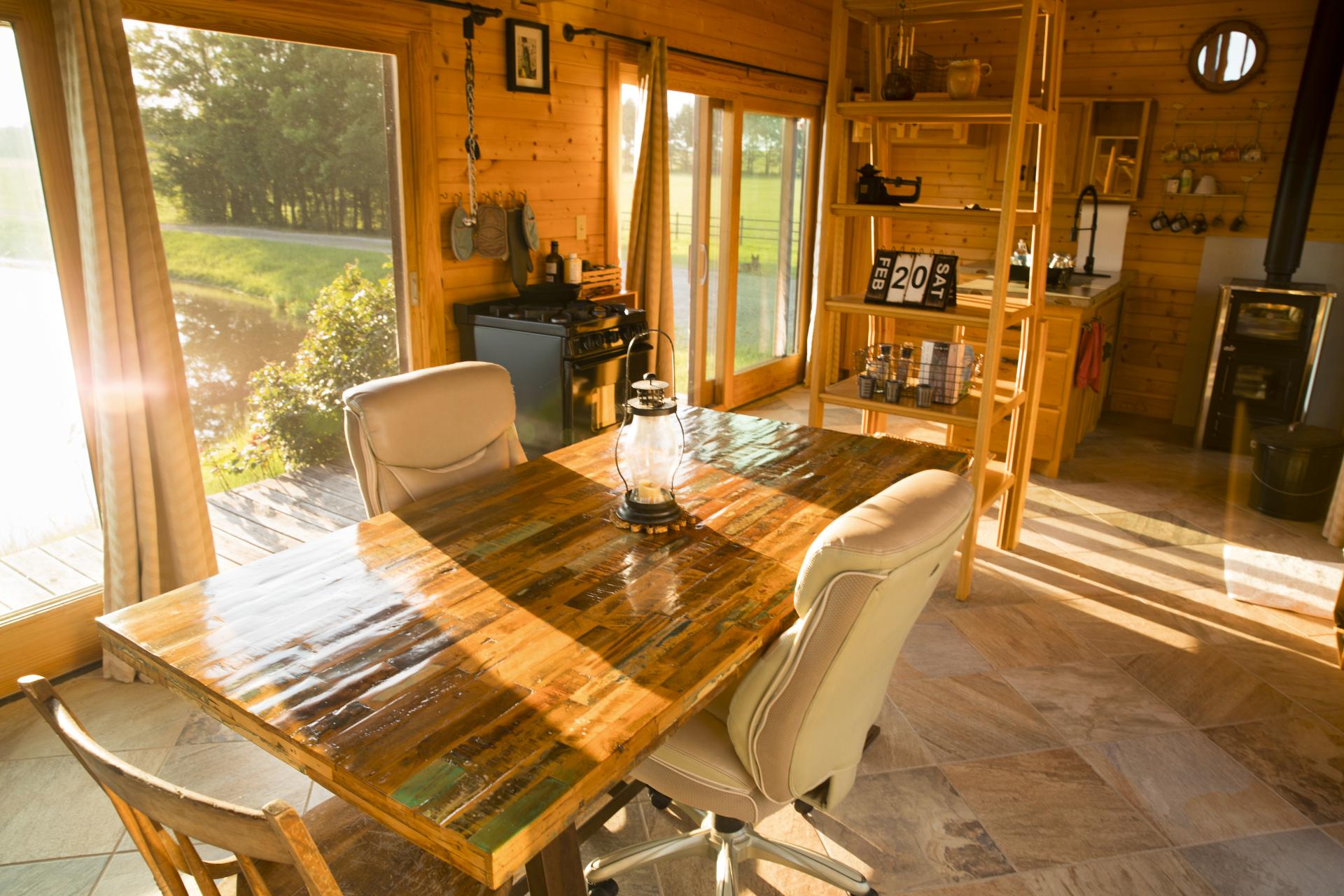 Hand-scraped Wood Dining Table - The Cabin at Bell & Brook Ranch