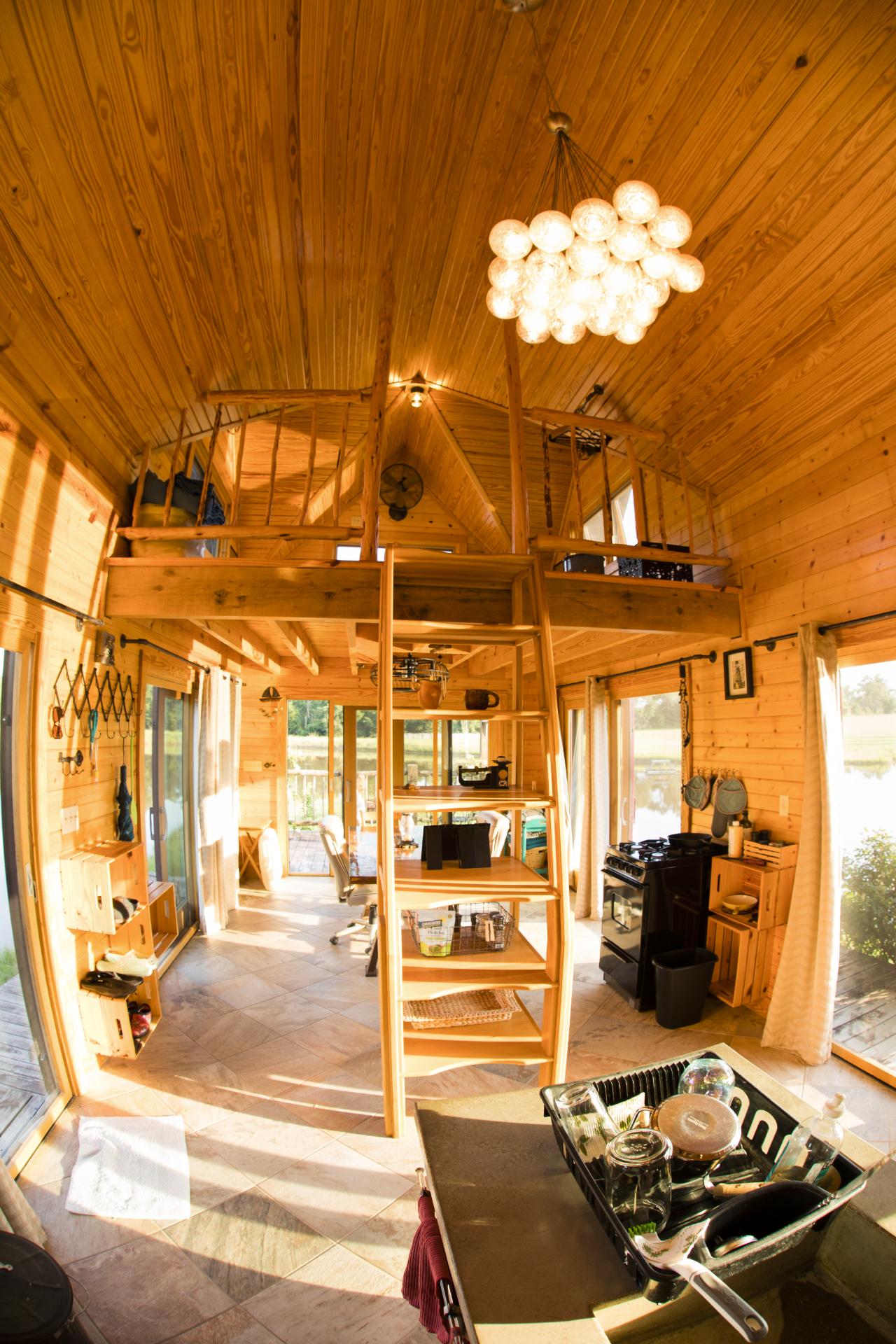 Tiny House Interior with Lots of Windows - The Cabin at Bell & Brook Ranch