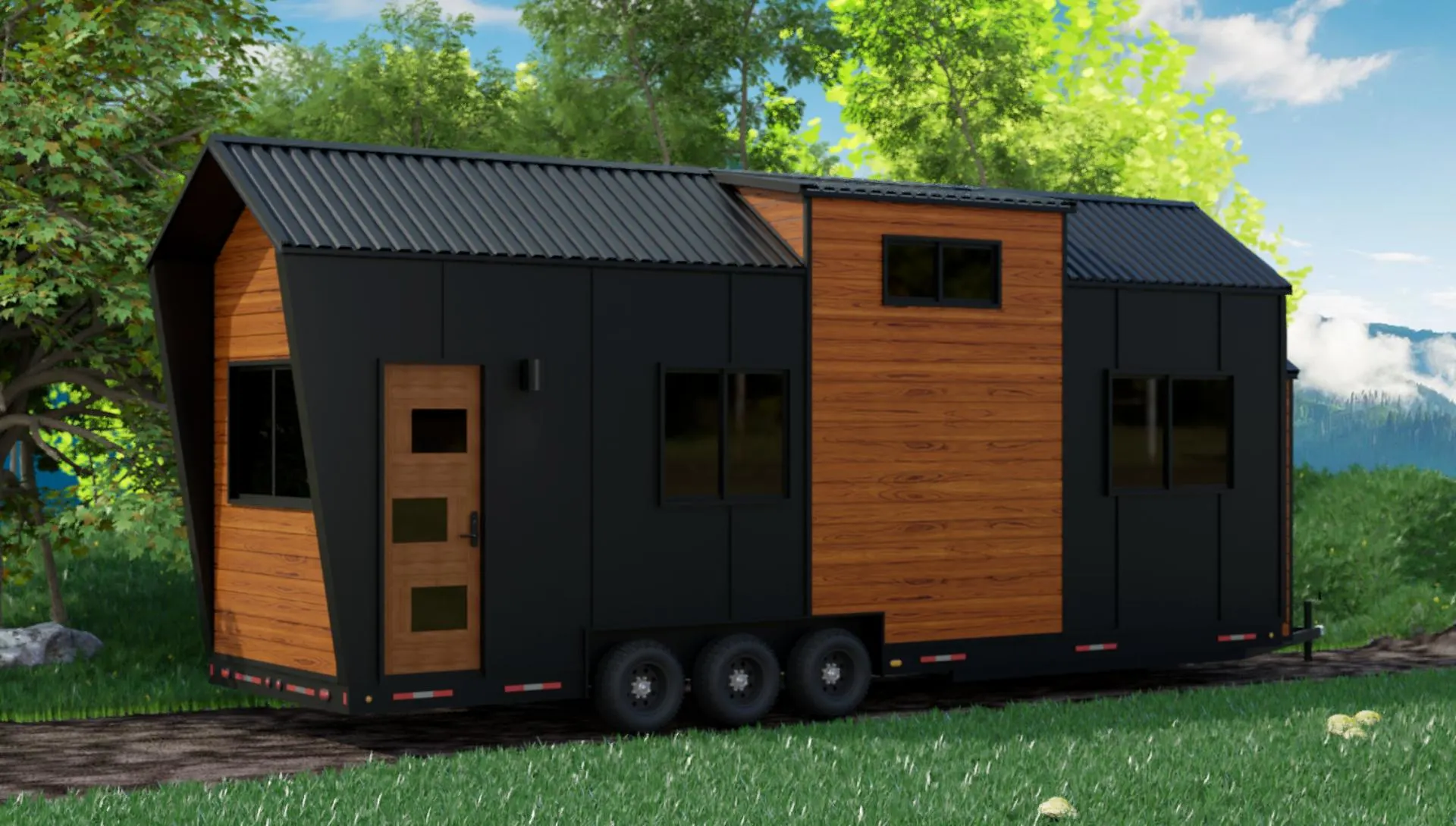 Black Metal and Stained Wood Two Tone Exterior - Cascade by Tree Hugger Tiny Homes