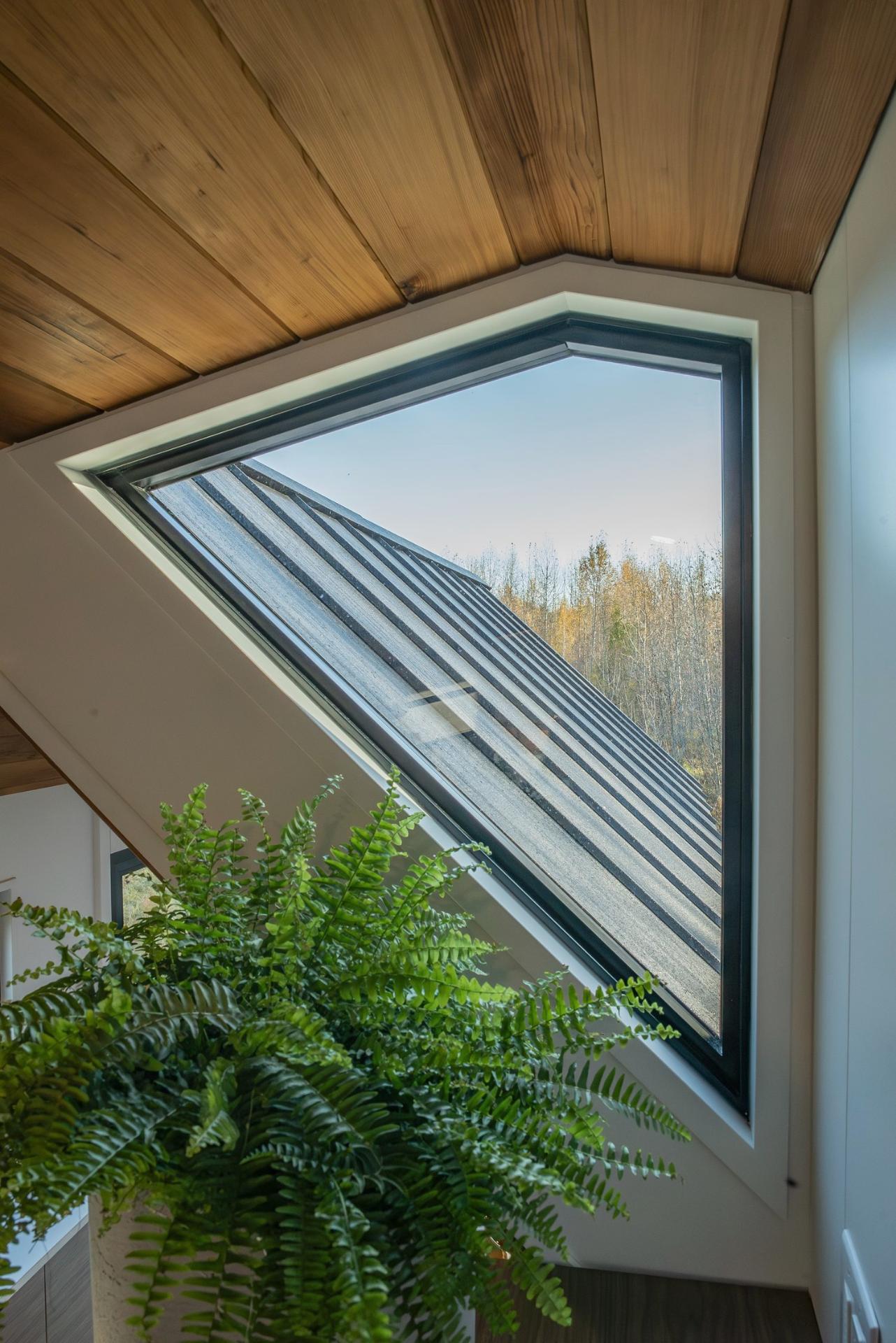 Odd-Shaped Window in Loft - Halcyon Lux by Fritz Tiny Homes