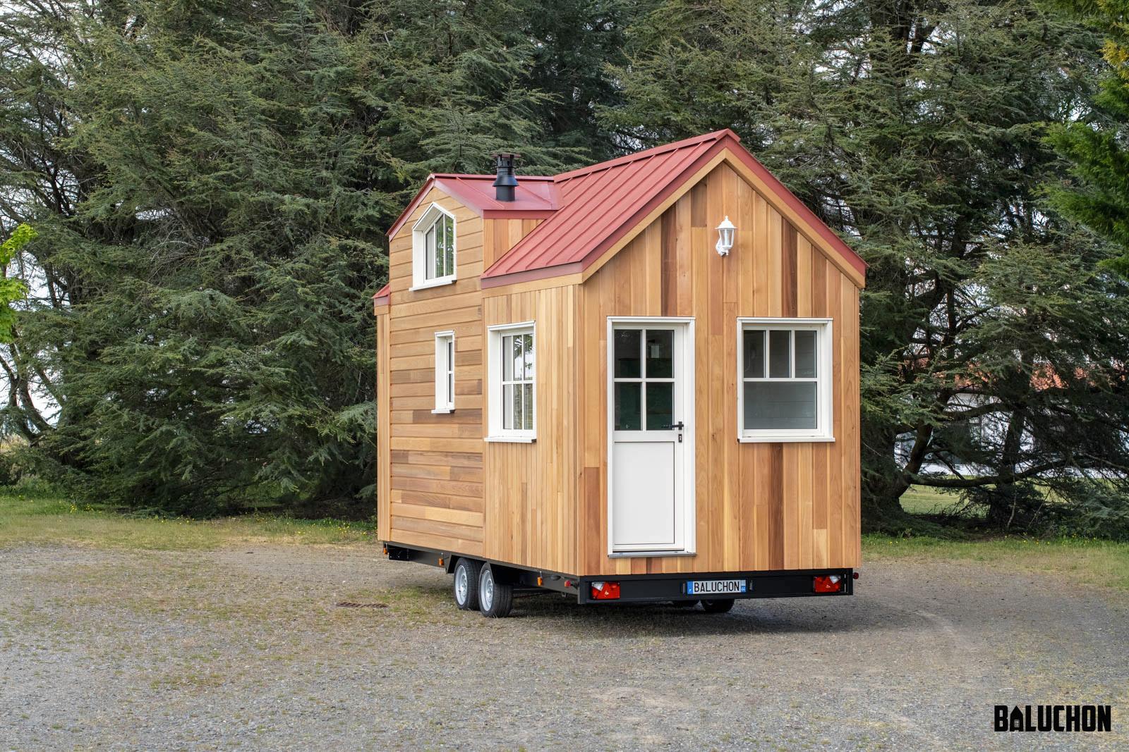 Wooden Tiny House with White Front Door - Hytta by Baluchon