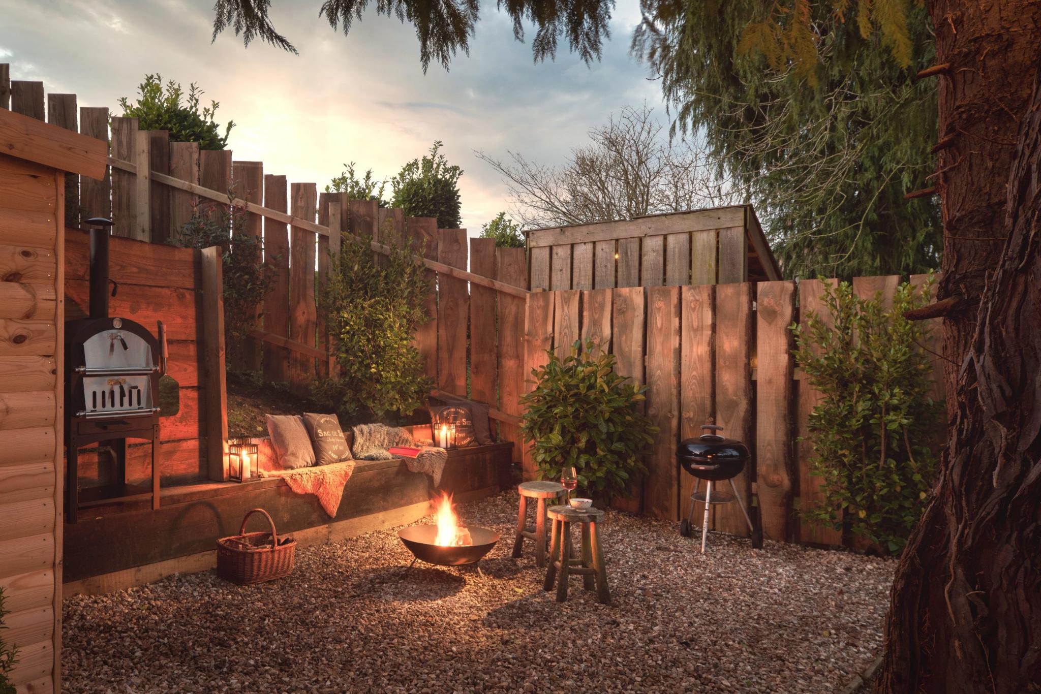 Firepit at Night - Shepherds Parlour at The Shepherds Hut Retreat