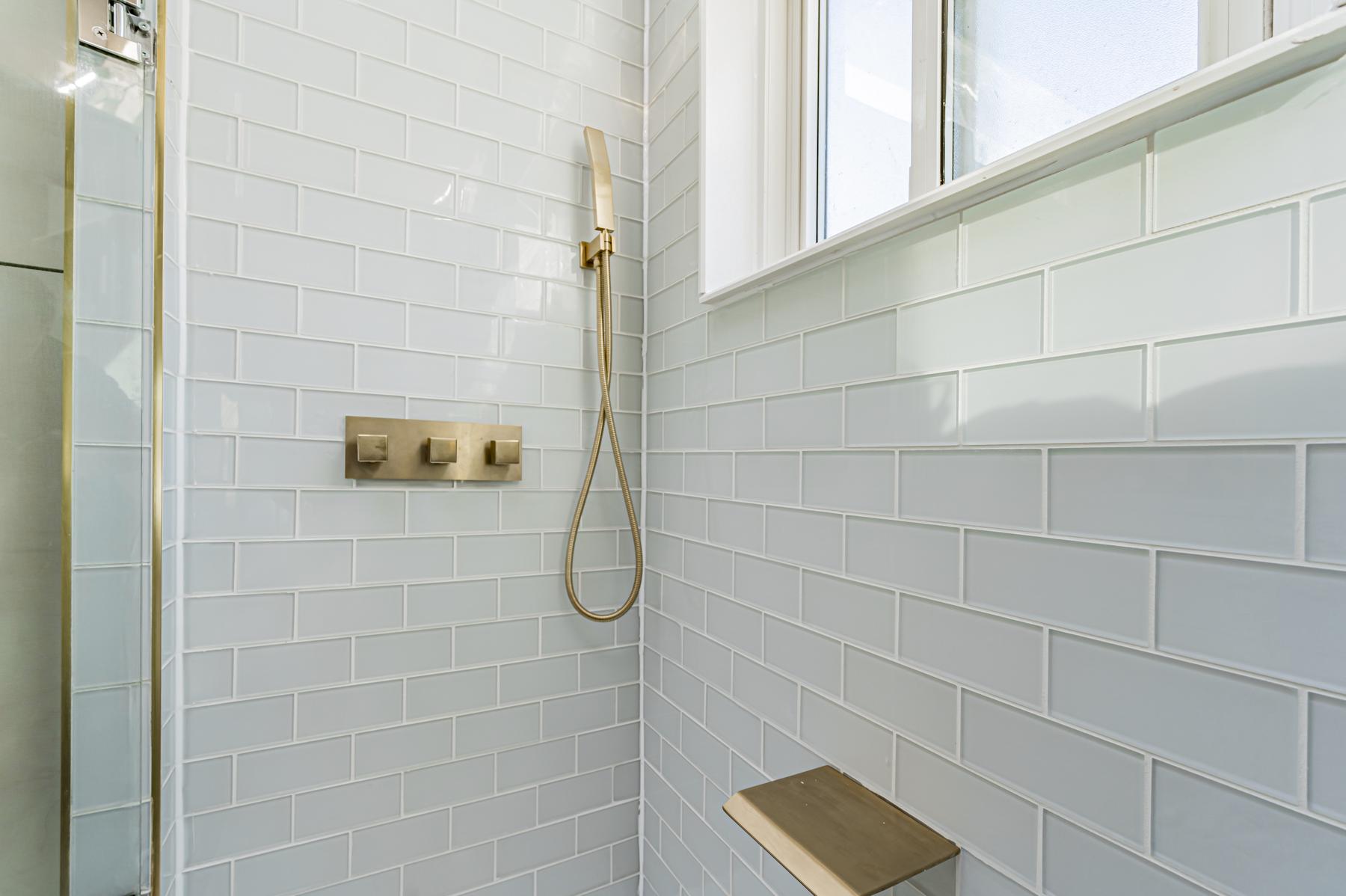 White Tile Shower - Elevate by Acorn Tiny Homes