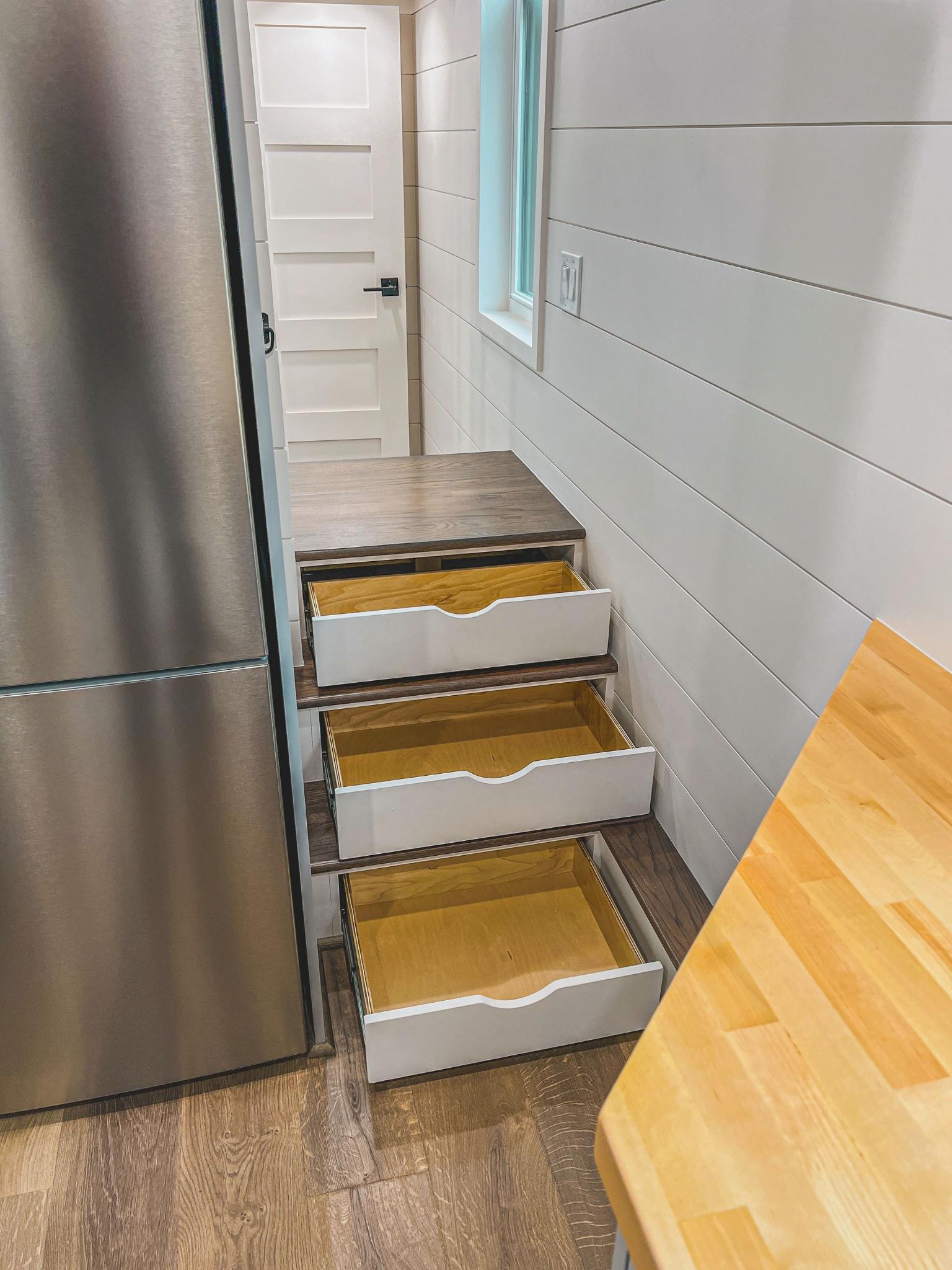 Storage Stairs - Jock Tiny House by Movable Roots