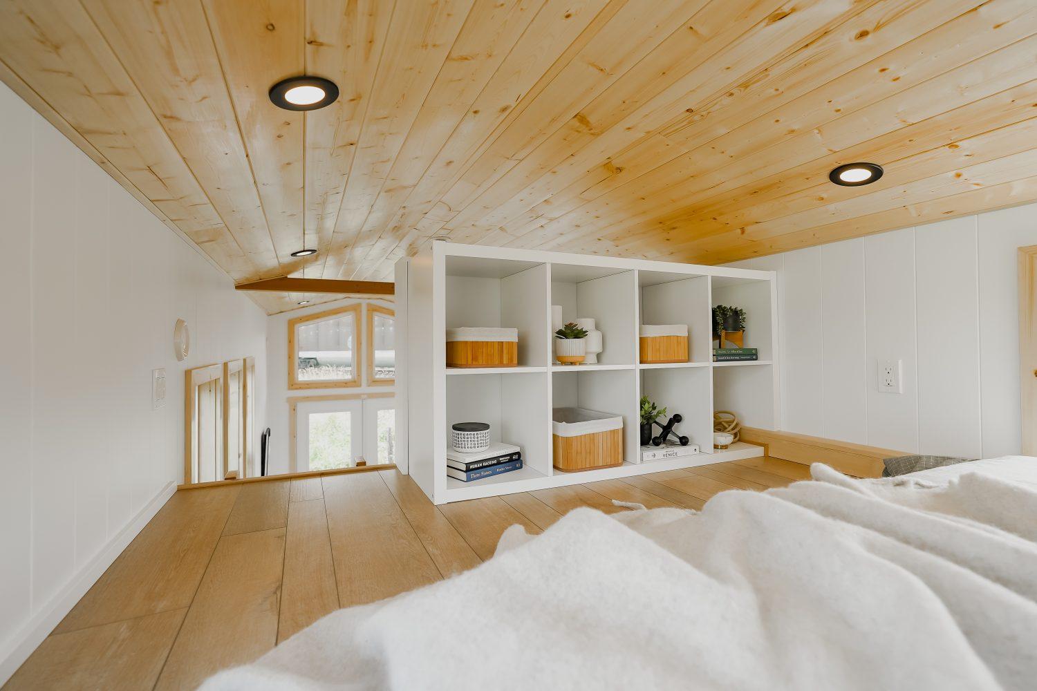 Storage Cubes in Bedroom Loft - Onyx 2630 by Mint Tiny House Company