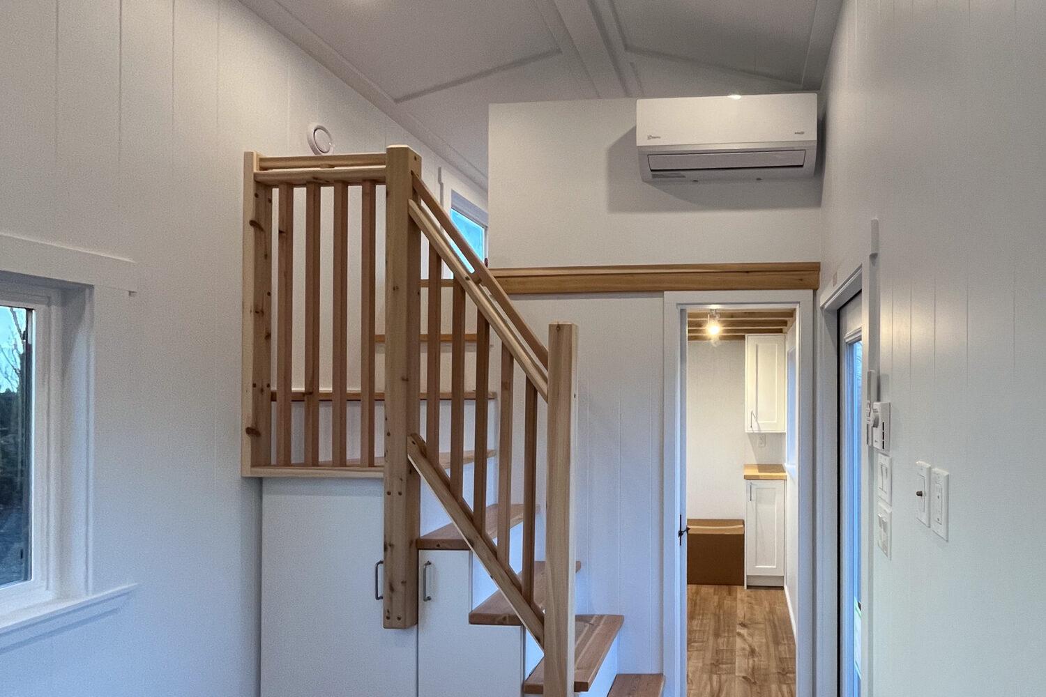 Stairs with Wood Handrail - Loft Ruby Edition by Mint Tiny House Company